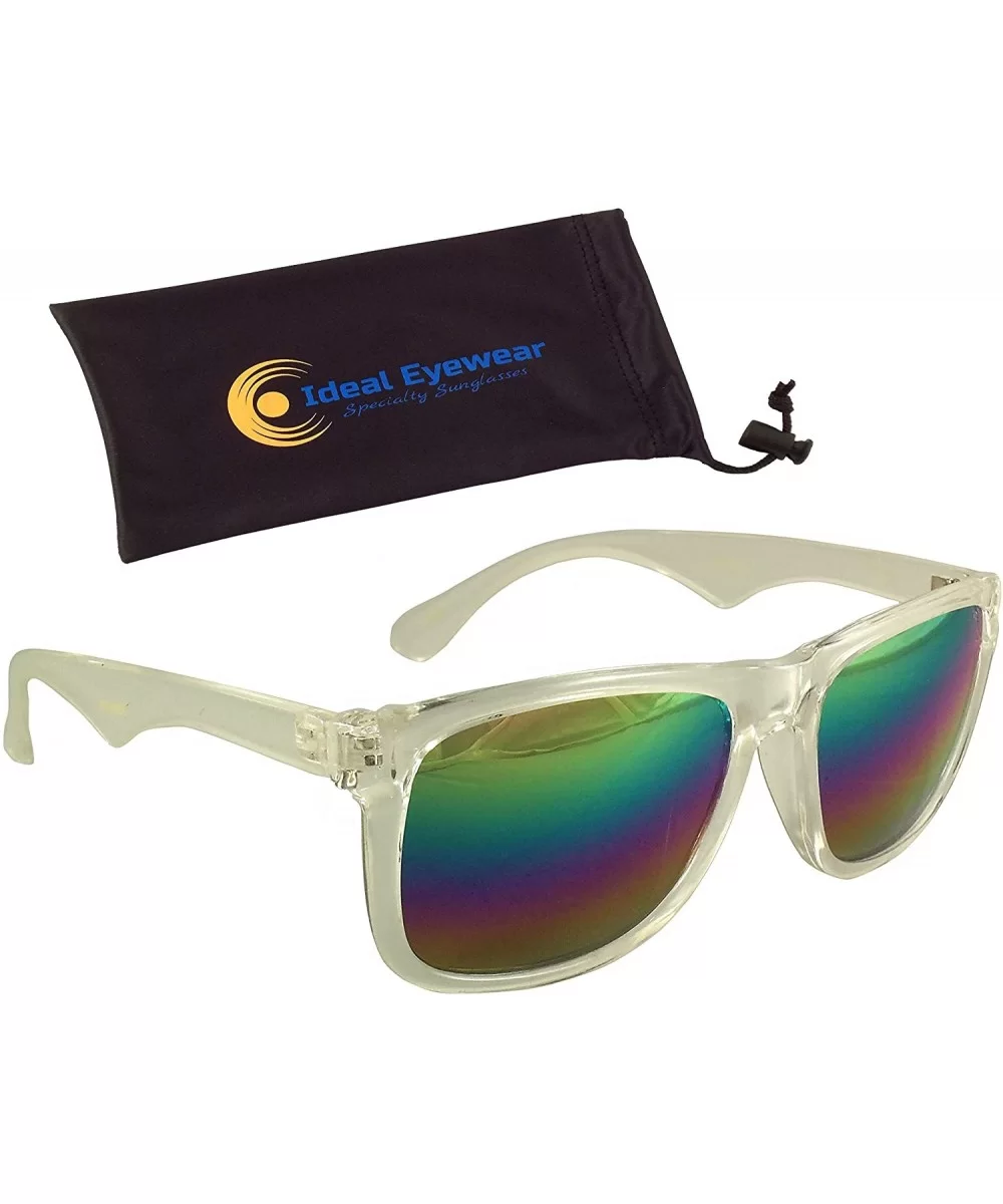 Rainbow Reflective Sunglasses - Mirrored Rainbow Lens - Retro Style - UV400 - Clear - CL18E94U7WI $12.89 Round