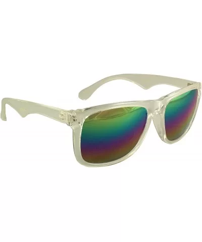 Rainbow Reflective Sunglasses - Mirrored Rainbow Lens - Retro Style - UV400 - Clear - CL18E94U7WI $12.89 Round