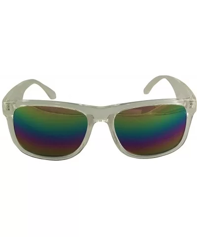 Rainbow Reflective Sunglasses - Mirrored Rainbow Lens - Retro Style - UV400 - Clear - CL18E94U7WI $12.89 Round