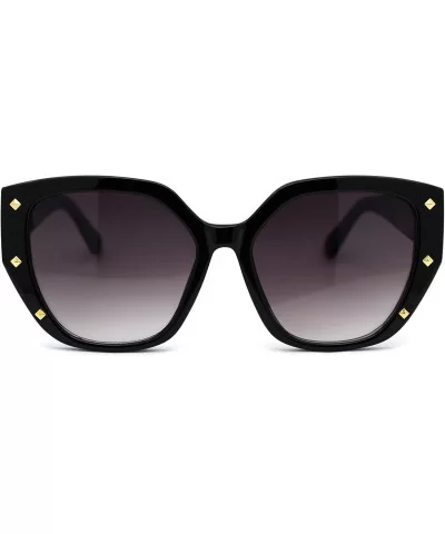 Womens Pyramid Stud Geometric Butterfly Sunglasses - Black Gold Smoke - CF18YW9NIDS $5.84 Butterfly