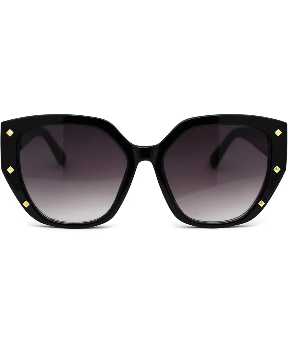 Womens Pyramid Stud Geometric Butterfly Sunglasses - Black Gold Smoke - CF18YW9NIDS $5.84 Butterfly