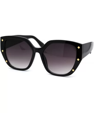 Womens Pyramid Stud Geometric Butterfly Sunglasses - Black Gold Smoke - CF18YW9NIDS $5.84 Butterfly