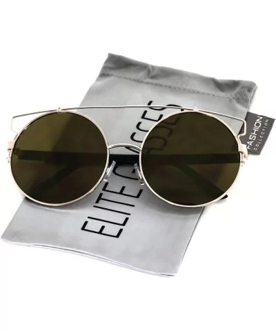 Double Crossbar Colored Mirror Metal Flat top Round Lens Aviator Sunglasses - Gold Mirror - C717YZ9XWAG $5.02 Aviator