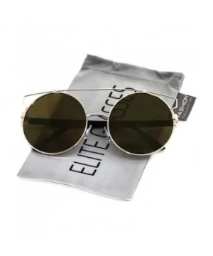 Double Crossbar Colored Mirror Metal Flat top Round Lens Aviator Sunglasses - Gold Mirror - C717YZ9XWAG $5.02 Aviator