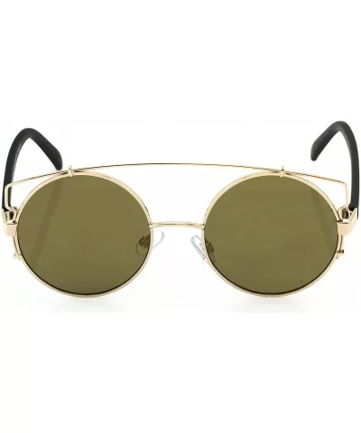 Double Crossbar Colored Mirror Metal Flat top Round Lens Aviator Sunglasses - Gold Mirror - C717YZ9XWAG $5.02 Aviator