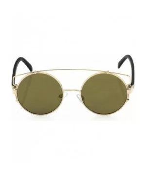 Double Crossbar Colored Mirror Metal Flat top Round Lens Aviator Sunglasses - Gold Mirror - C717YZ9XWAG $5.02 Aviator