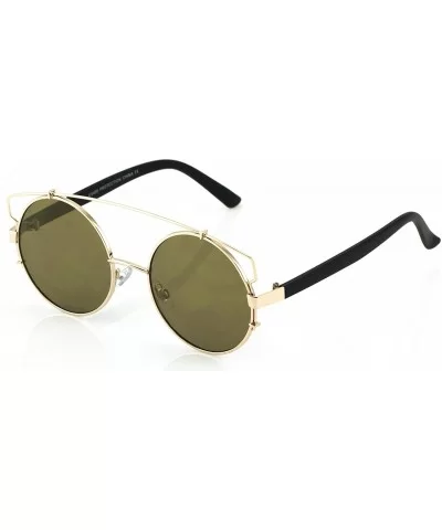 Double Crossbar Colored Mirror Metal Flat top Round Lens Aviator Sunglasses - Gold Mirror - C717YZ9XWAG $5.02 Aviator