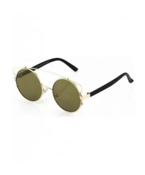 Double Crossbar Colored Mirror Metal Flat top Round Lens Aviator Sunglasses - Gold Mirror - C717YZ9XWAG $5.02 Aviator