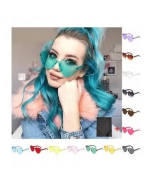 Love Heart Shaped Rimless Sunglasses PC Frame Resin Lens Sunglasses UV400 Sunglasses - Green - CV199XU3E5R $3.26 Oversized