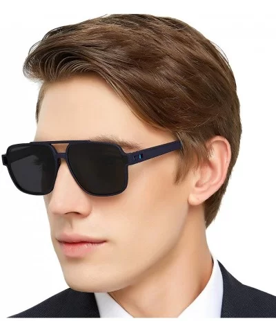 Polarized Aviator Sunglasses with UV Protection for Men TR90 Frame Classis Sunglasses Eyewear - Black Blue - CQ18WNMYAM9 $12....