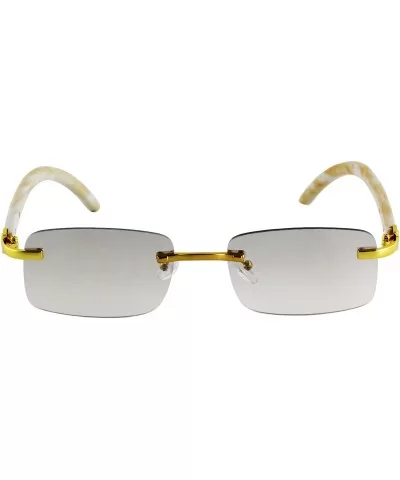 Retro Wood Buffs Vintage Style Gangster Rimless Clear Lens Rectangular Metal & Wood Eye Glasses - CP18ZG7ZD4C $10.11 Oval