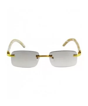 Retro Wood Buffs Vintage Style Gangster Rimless Clear Lens Rectangular Metal & Wood Eye Glasses - CP18ZG7ZD4C $10.11 Oval