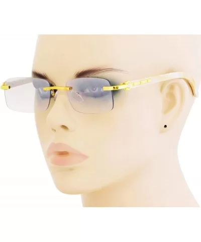 Retro Wood Buffs Vintage Style Gangster Rimless Clear Lens Rectangular Metal & Wood Eye Glasses - CP18ZG7ZD4C $10.11 Oval