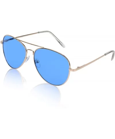 Classic Aviator Sunglasses Metal Frame Colored Lens Glasses UV400 Protection - Colored Lens Blue - C918K0RWCR9 $8.79 Round