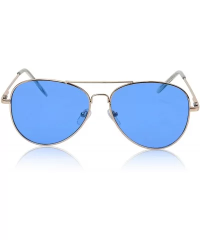 Classic Aviator Sunglasses Metal Frame Colored Lens Glasses UV400 Protection - Colored Lens Blue - C918K0RWCR9 $8.79 Round