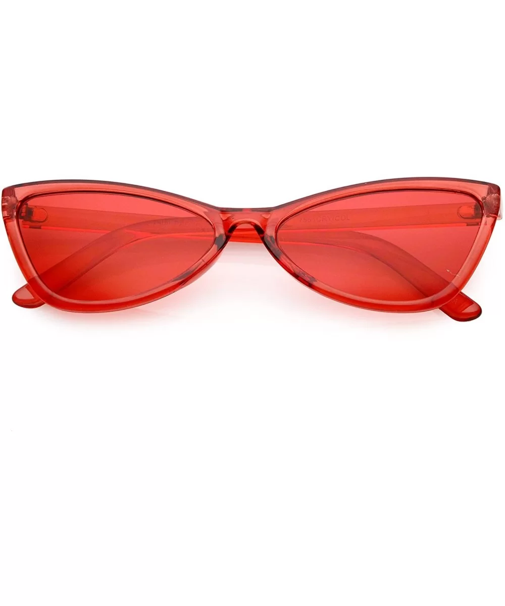 Translucent Retro Cat Eye Sunglasses For Women Color Tinted Lens 57mm - Red - CZ12KCNPS6R $8.90 Cat Eye