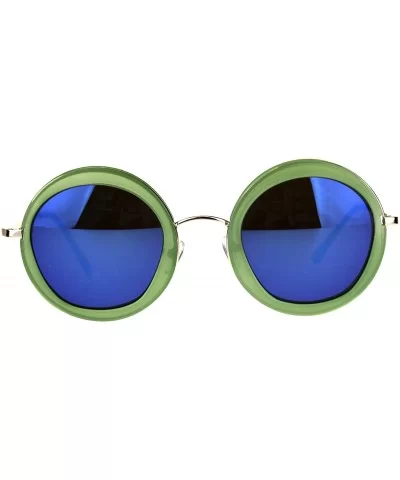 Womens Double Rim Designer Fashion Round Circle Lens Sunglasses - Green Blue - C318CR0DI5Y $6.01 Round