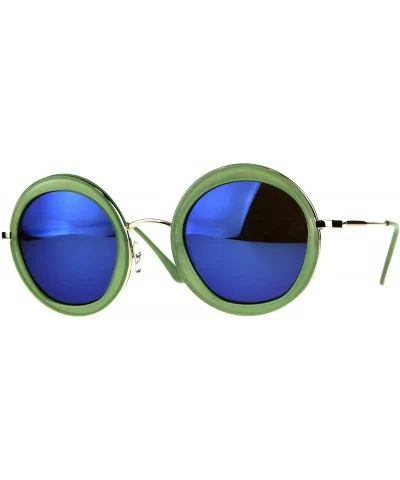 Womens Double Rim Designer Fashion Round Circle Lens Sunglasses - Green Blue - C318CR0DI5Y $6.01 Round