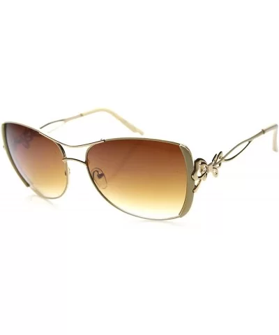 Womens Oversized Bow Ribbon Metal Cut Out Temple Fashion Sunglasses - Creme-gold / Amber - C311AA1O3WZ $7.21 Oversized