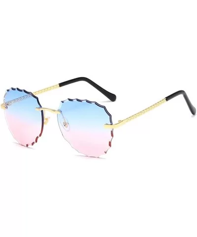 Modern Women Rimless Oversized Sunglasses Colorful Lens UV400 YJ134 - Gold Frame Blue Pink Lens - CM1963Z6LOH $7.19 Rimless