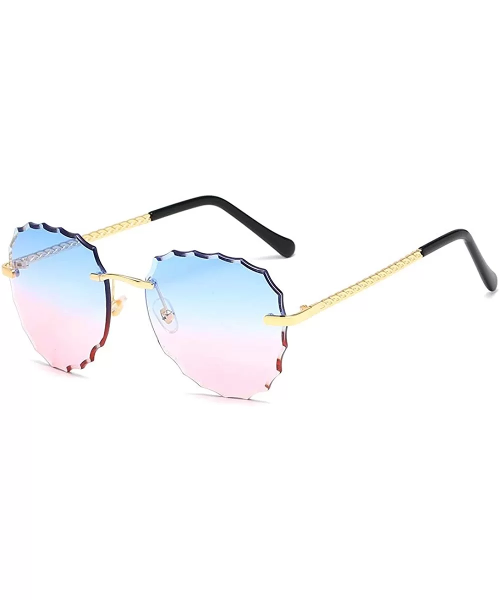 Modern Women Rimless Oversized Sunglasses Colorful Lens UV400 YJ134 - Gold Frame Blue Pink Lens - CM1963Z6LOH $7.19 Rimless