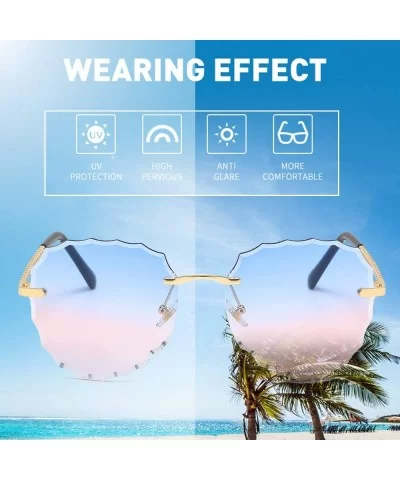 Modern Women Rimless Oversized Sunglasses Colorful Lens UV400 YJ134 - Gold Frame Blue Pink Lens - CM1963Z6LOH $7.19 Rimless