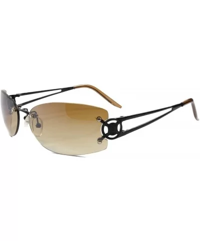 Rimless Rectangle Sunglasses Womens Elegant Slick Design Stylish Frame - Black & Brown - CR18T4E2EGW $10.17 Rimless