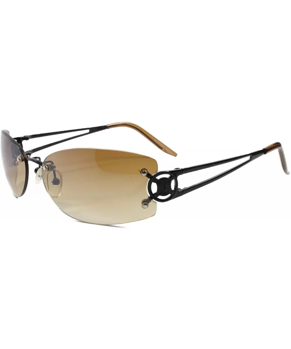 Rimless Rectangle Sunglasses Womens Elegant Slick Design Stylish Frame - Black & Brown - CR18T4E2EGW $10.17 Rimless