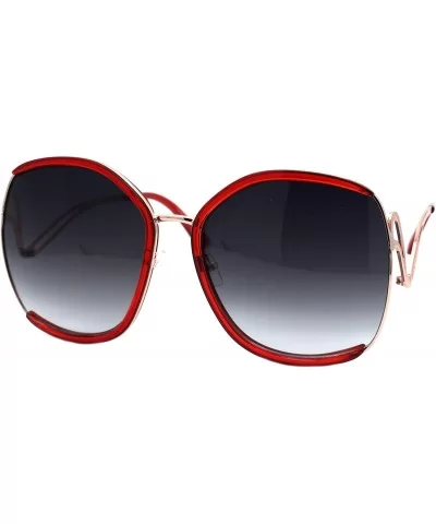 Super Oversized Sunglasses Womens Round Double Frame Curved Arm UV 400 - Gold Red (Smoke) - CS1994HHSLH $8.41 Round