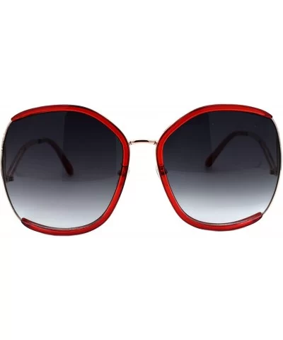 Super Oversized Sunglasses Womens Round Double Frame Curved Arm UV 400 - Gold Red (Smoke) - CS1994HHSLH $8.41 Round