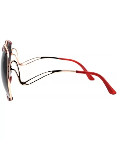 Super Oversized Sunglasses Womens Round Double Frame Curved Arm UV 400 - Gold Red (Smoke) - CS1994HHSLH $8.41 Round