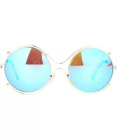 Womens Futuristic Sunglasses Double Metal Rim Round Circle Frame UV 400 - Gold (Sky Mirror) - CB188W8SY3M $5.39 Round