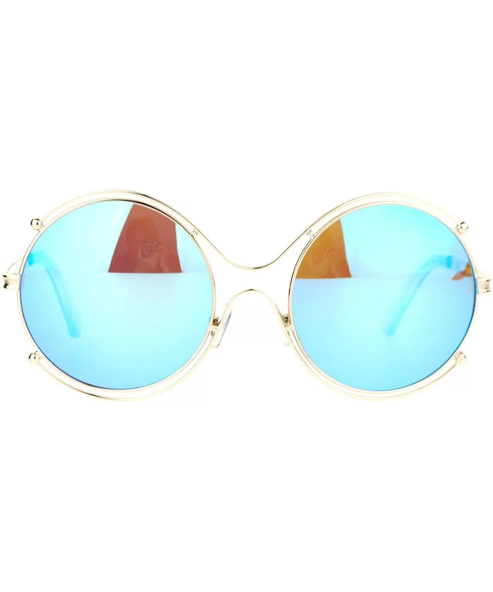 Womens Futuristic Sunglasses Double Metal Rim Round Circle Frame UV 400 - Gold (Sky Mirror) - CB188W8SY3M $5.39 Round