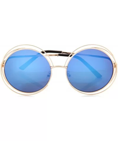 Women Glamour Large Round Sunglasses Multi Metal Wire Frame - Gold/Blue Mirror - CC12O5MA57N $6.11 Oversized