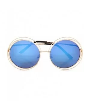 Women Glamour Large Round Sunglasses Multi Metal Wire Frame - Gold/Blue Mirror - CC12O5MA57N $6.11 Oversized