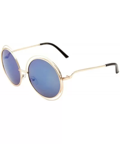 Women Glamour Large Round Sunglasses Multi Metal Wire Frame - Gold/Blue Mirror - CC12O5MA57N $6.11 Oversized