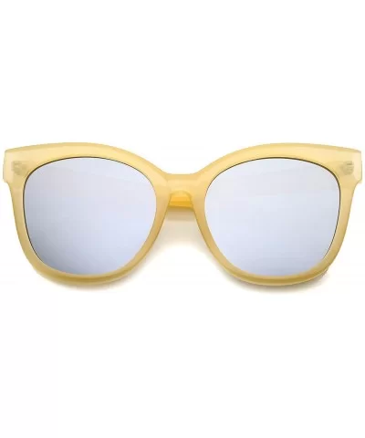 Women's Horn Rimmed Color Mirror Flat Lens Oversize Cat Eye Sunglasses 57mm - Creme / Silver Mirror - CW12JP6FZ83 $7.56 Square