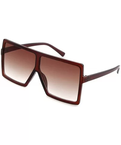 Oversized Sunglasses for Women Square Shield Plastic Frame 100% UV400 Protection - Brown a - CQ18U0A5RTO $5.68 Square