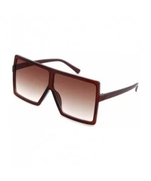 Oversized Sunglasses for Women Square Shield Plastic Frame 100% UV400 Protection - Brown a - CQ18U0A5RTO $5.68 Square