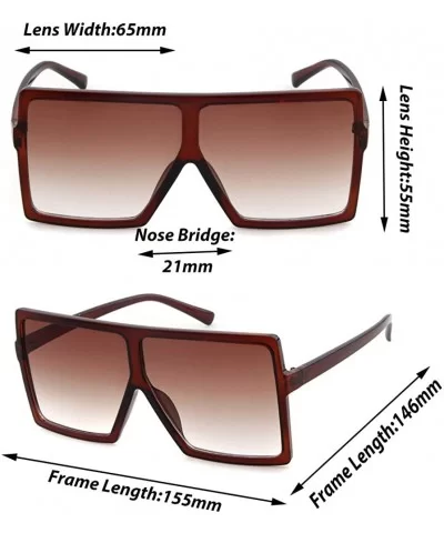 Oversized Sunglasses for Women Square Shield Plastic Frame 100% UV400 Protection - Brown a - CQ18U0A5RTO $5.68 Square