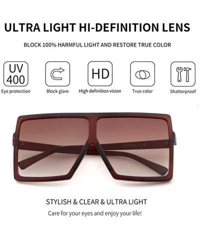 Oversized Sunglasses for Women Square Shield Plastic Frame 100% UV400 Protection - Brown a - CQ18U0A5RTO $5.68 Square