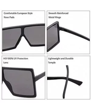 Oversized Sunglasses for Women Square Shield Plastic Frame 100% UV400 Protection - Brown a - CQ18U0A5RTO $5.68 Square