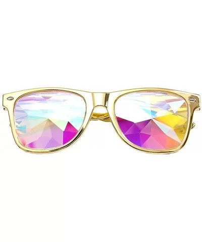 Glasses Rave Festival Party EDM Sunglasses Diffracted Lens - Gold - C4188Y7IUNQ $12.68 Square