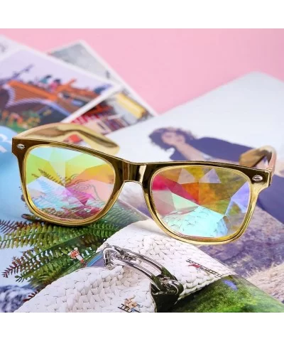 Glasses Rave Festival Party EDM Sunglasses Diffracted Lens - Gold - C4188Y7IUNQ $12.68 Square