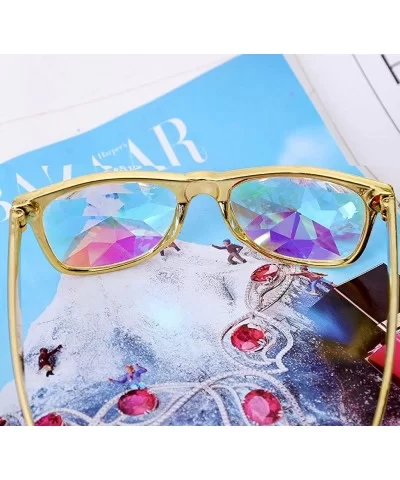 Glasses Rave Festival Party EDM Sunglasses Diffracted Lens - Gold - C4188Y7IUNQ $12.68 Square