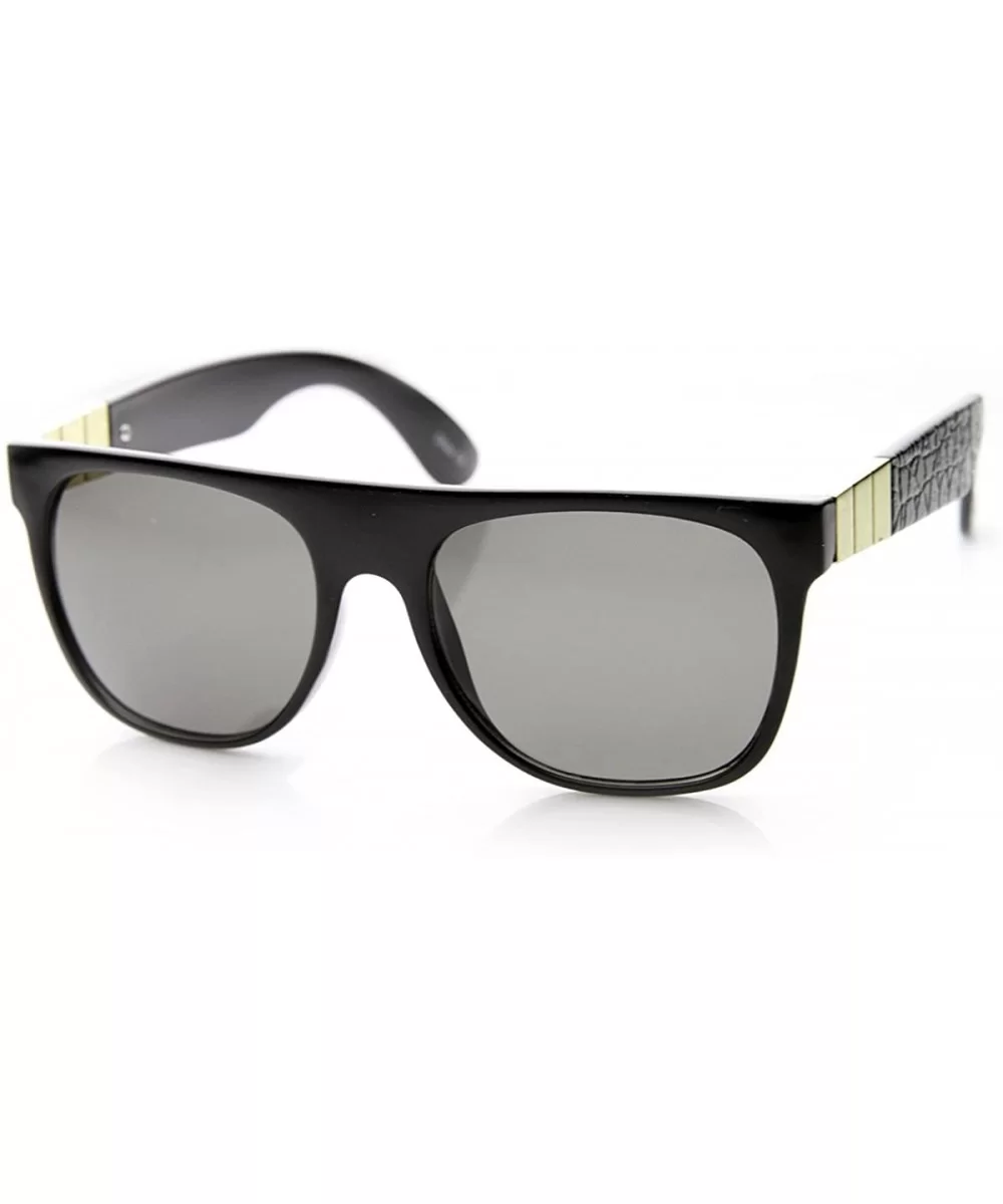 Retro Metal Accent Faux Leather Temple Flat Top Sunglasses - Shiny-black-gold Smoke - C211YEJ71HZ $6.19 Wayfarer