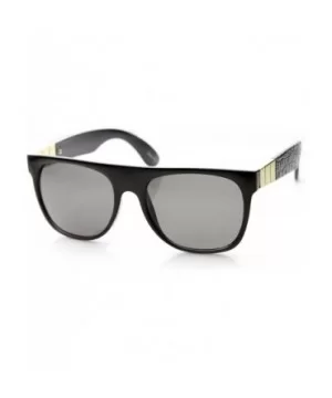 Retro Metal Accent Faux Leather Temple Flat Top Sunglasses - Shiny-black-gold Smoke - C211YEJ71HZ $6.19 Wayfarer