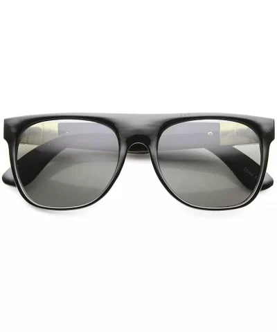 Retro Metal Accent Faux Leather Temple Flat Top Sunglasses - Shiny-black-gold Smoke - C211YEJ71HZ $6.19 Wayfarer