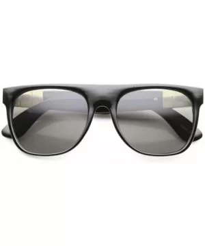 Retro Metal Accent Faux Leather Temple Flat Top Sunglasses - Shiny-black-gold Smoke - C211YEJ71HZ $6.19 Wayfarer