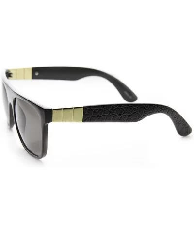 Retro Metal Accent Faux Leather Temple Flat Top Sunglasses - Shiny-black-gold Smoke - C211YEJ71HZ $6.19 Wayfarer